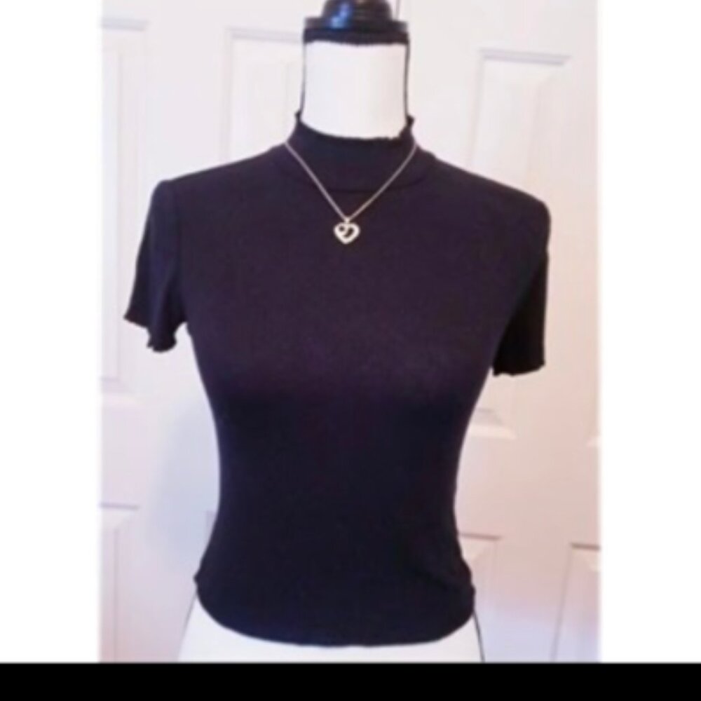 Top for Juniors  Black  Mock Collar  Size P/S  From The Garage